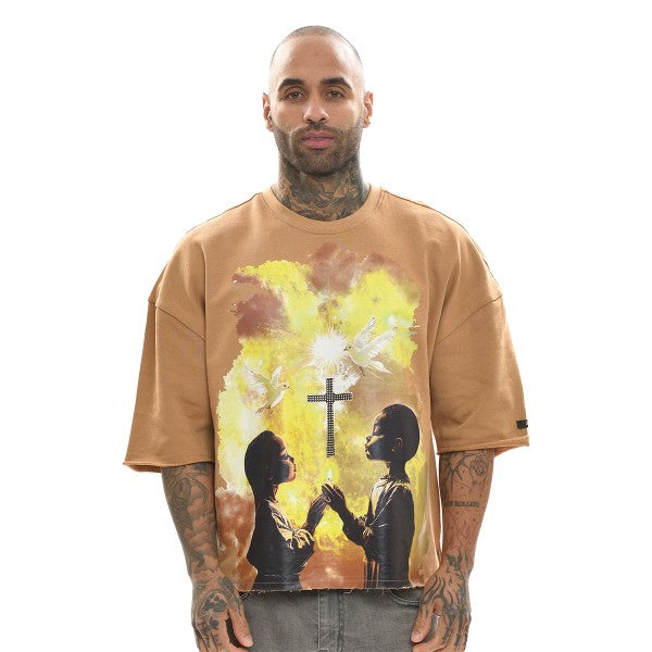 PRAYERS TRAVEL RAW EDGE CROP TOP